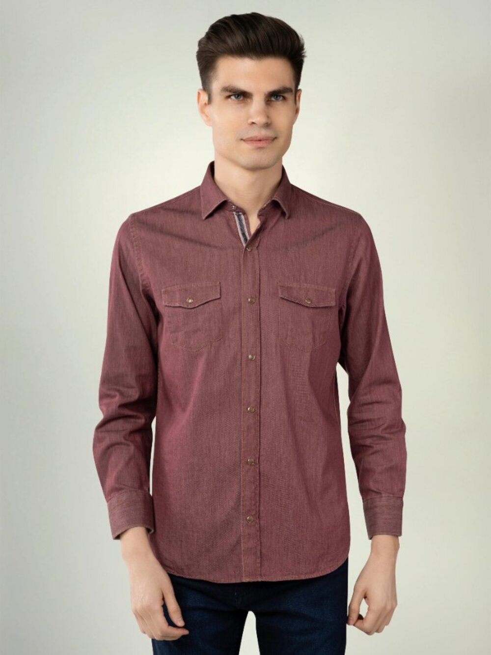 Luchiano Visconti Red Denim Snap Front Shirt